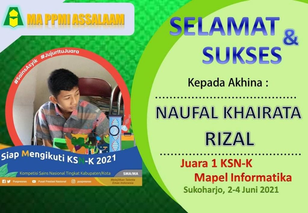 Santri MA PPMI Assalaam Lolos Kompetensi Sains Nasional Tingkat Kabupaten/Kota (KSN-K) 2021